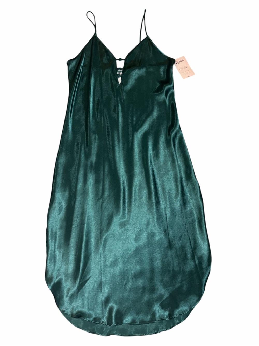 NWT Vintage 80s Cinema Etiole Satin Emerald Green Slip Nightgown Midi Large